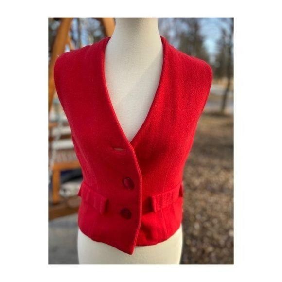 SOLD Vintage 1940s Red Wool Waistcoat Vest Fitted - Picture 5 of 10